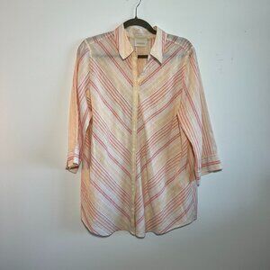 Chico's 100% Linen Striped Blouse Size Large